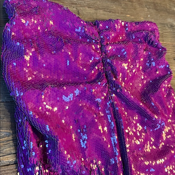 Zara purple sequined ruched front slit midi skirt Size large - Picture 7 of 8